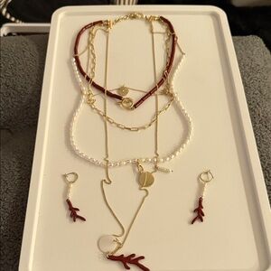 Lucky Brand Gold and Red Coral Necklace Set